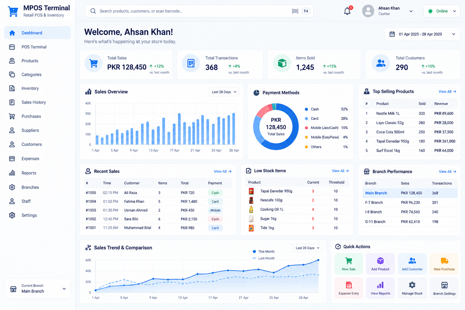 MPOS Terminal dashboard preview